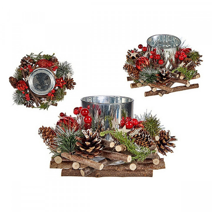 Portavelas Navideño Krist+ Rojo Verde Plateado Natural 20 x 11 x 20 cm