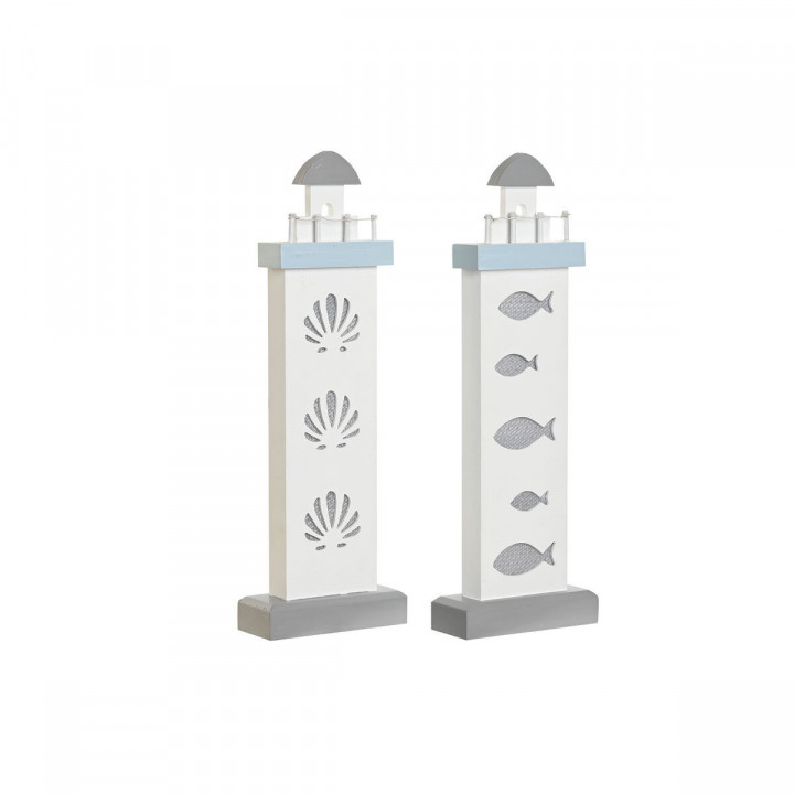 Statua Decorativa DKD Home Decor 14 x 5,5 x 40 cm Azzurro Bianco Faro Spirali Conchiglia Mediterraneo (2 Unità)