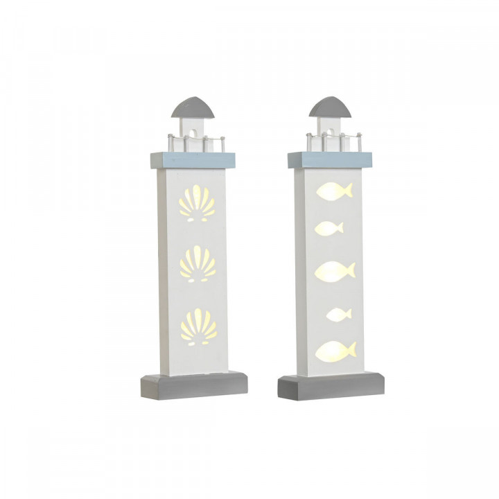 Decoratieve figuren DKD Home Decor 14 x 5,5 x 40 cm Blauw Wit Koplamp Spiralen Schelp Mediterrane (2 Stuks)