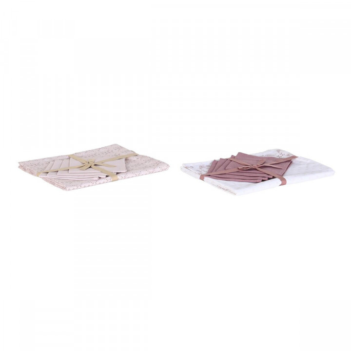 Placemat en servetten DKD Home Decor 150 x 150 x 0,5 cm Roze Wit (2 Stuks)