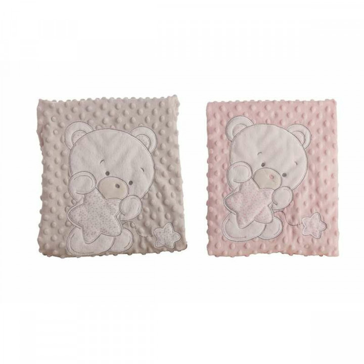 Manta para Bebé Oso Rosa Bordado Doble
