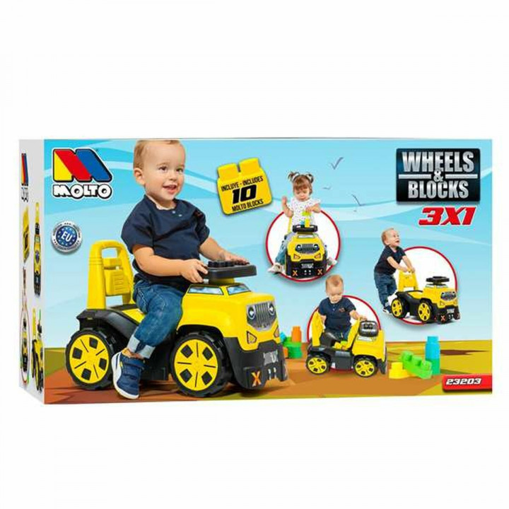 Driewieler Moltó 3x1 Wheels & Blocks Geel 89 cm 10 Onderdelen