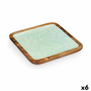Centro de Mesa Gift Decor Blanco Marrón Verde Poliéster Resina Madera de mango 25 x 25 cm 25,4 x 2,54 x 25,4 cm Hoja de planta (