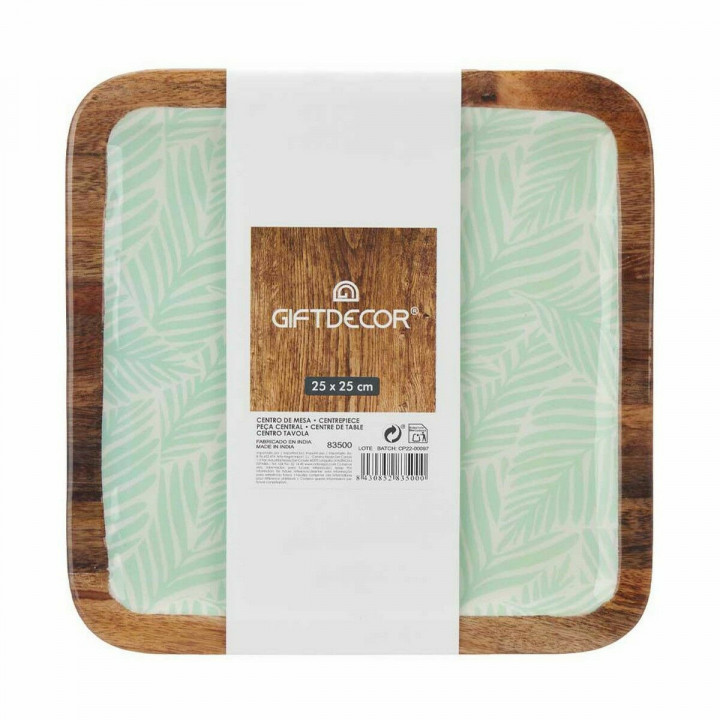 Centrotavola Gift Decor Bianco Marrone Verde Poliestere Resina Legno di mango 25 x 25 cm 25,4 x 2,54 x 25,4 cm Foglia della pian