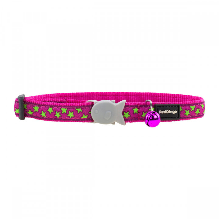 Kattenhalsband Red Dingo Stars Lime on Hot 20-32 cm Roze
