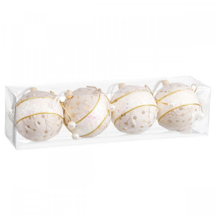 Palle di Natale Bianco Dorato Polyfoam Tessuto Fiocco 8 x 8 x 8 cm (4 Unità)
