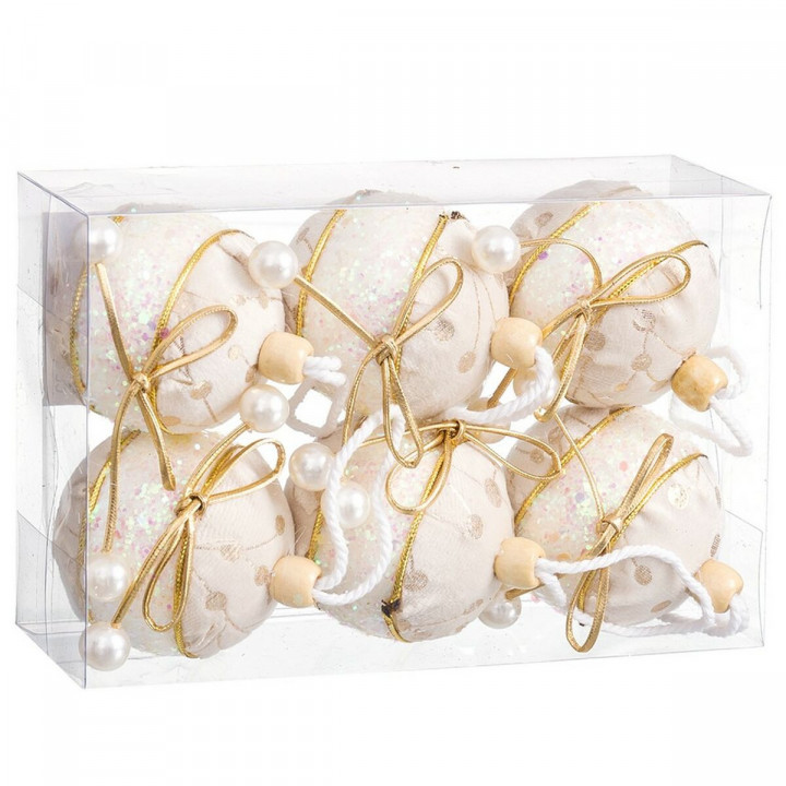 Kerstballen Wit Gouden Polyfoam Weefsel Lasso 6 x 6 x 6 cm (6 Stuks)
