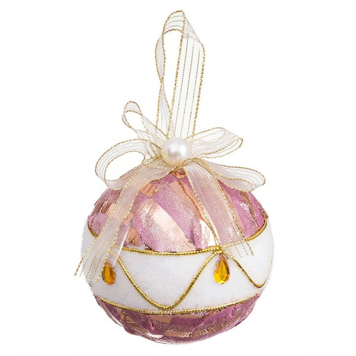 Christmas Baubles White Pink Polyfoam Fabric 8 x 8 x 8 cm (4 Units)