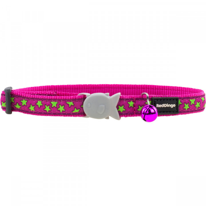 Hondenhalsband Red Dingo STYLE STARS LIME ON HOT PINK 15 mm x 24-36 cm