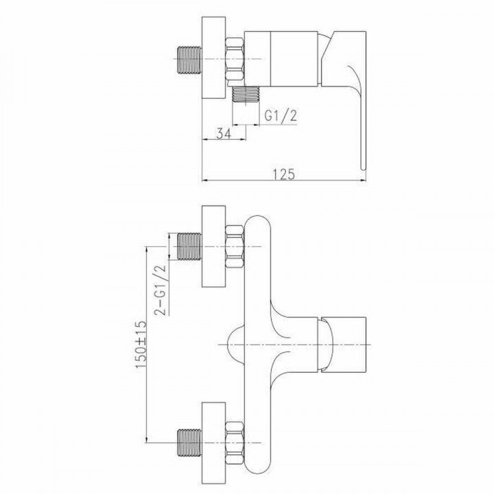 Rubinetto a comando unico per doccia Rousseau Northern Grigio Metallo 150 cm 150 mm 13 x 10 x 21 cm