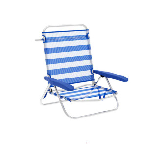 Marbueno Silla Plegable 5 Posiciones Aluminio Rayas Azul y Blanco Playa y Piscina 63X76X78 cm 10314