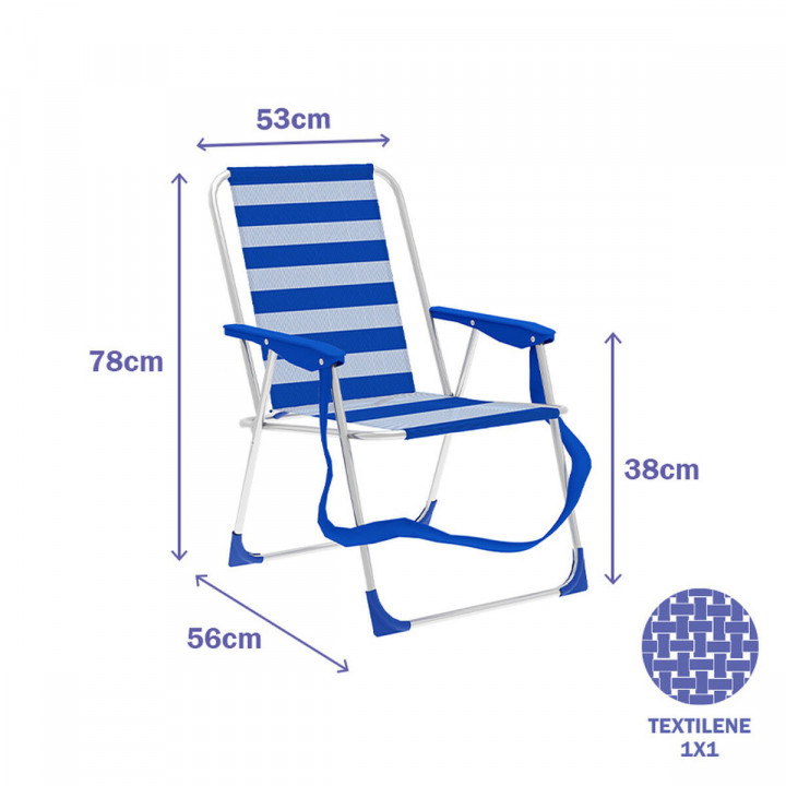 Marbueno Sedia Pieghevole Alluminio Righe Blu e Bianco Spiaggia e Piscina 53X56X78 cm 10312