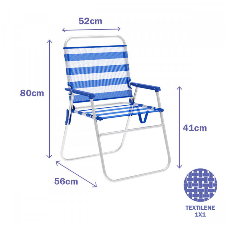 Marbueno Sedia Pieghevole Alluminio Righe Blu e Bianco Spiaggia e Piscina 52X56X80 cm 10313