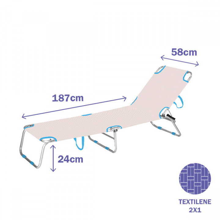 Marbueno Opvouwbare Aluminium Ligstoel Beige/Blauw Gesorteerd Strand en Zwembad 187X58X24 cm 10363