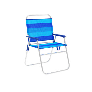 Marbueno Sedia Pieghevole in Alluminio con Cuscino a Righe Blu per Spiaggia e Piscina 52X56X80 cm 10244