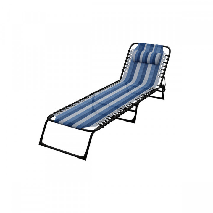 Marbueno Inklapbare Stalen Ligstoel Met Kussen Tuin en Zwembad 190X58X27 cm Blauwe Strepen 10171