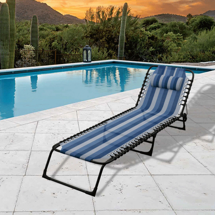 Marbueno Tumbona Plegable Acero Con Cojin Jardin y Piscina 190X58X27 cm Rayas Azules 10171