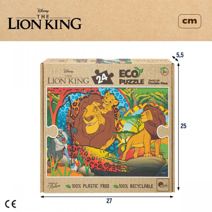 Kinderpuzzel The Lion King Dubbelzijdig 24 Onderdelen 70 x 1,5 x 50 cm (12 Stuks)