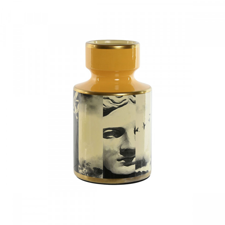 Jarrón Home ESPRIT Amarillo Negro Dorado Porcelana 14 x 14 x 24,5 cm