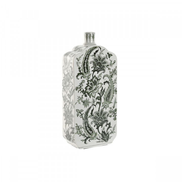Jarrón Home ESPRIT Blanco Verde Porcelana Hoja de planta 21 x 10 x 48 cm