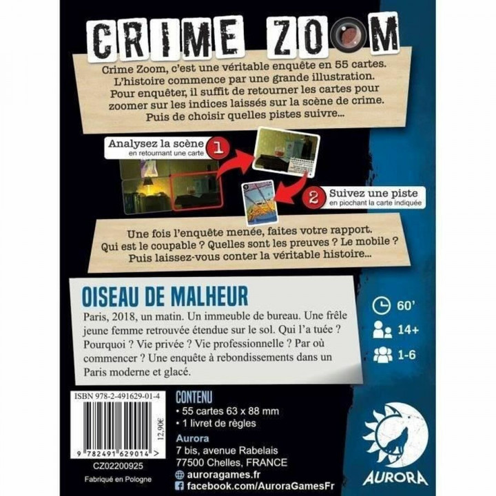 Bordspel Asmodee Crime Zoom : Oiseau de Malheur 13 x 3 x 10 cm