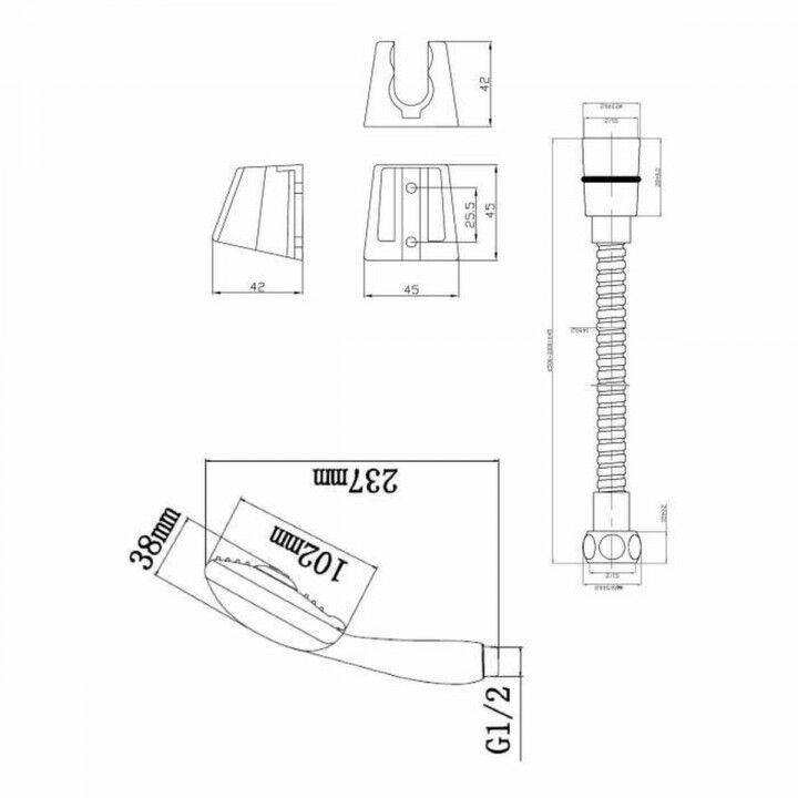 Een douchekop met een slang die rechtsreeks naar het water loopt Rousseau Stop'o 2 m 3 Posities