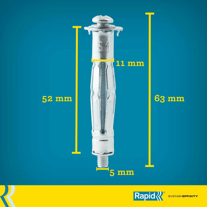 Wall plugs and screws Rapid 5001550 Ø 11 x 52 mm M5 x 63 mm Metal Expansion 10 Units