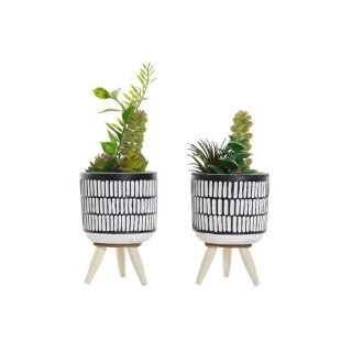 Pianta Decorativa DKD Home Decor Ceramica Nero Polietilene Bianco Verde (7 x 7 x 19 cm) (2 Unità)
