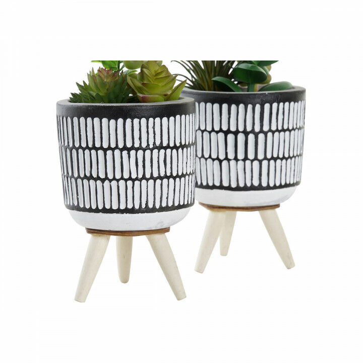 Decorative Plant DKD Home Decor Ceramic Black Polyethylene White Green (7 x 7 x 19 cm) (2 Units)