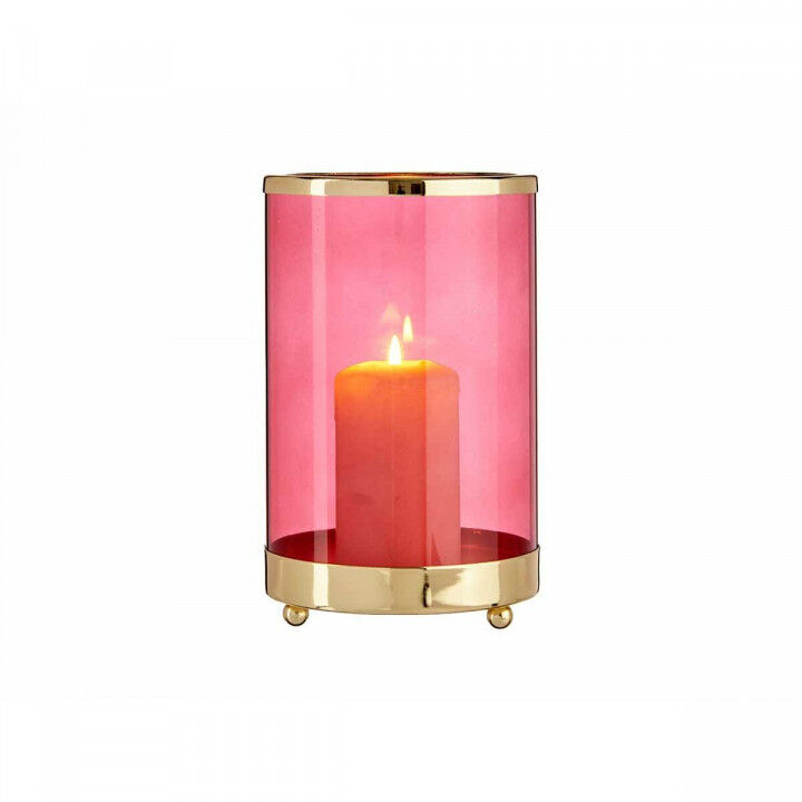 Kaarshouder Gift Decor Roze Gouden Metaal Glas 12,2 x 19,5 x 12,2 cm Cilinder