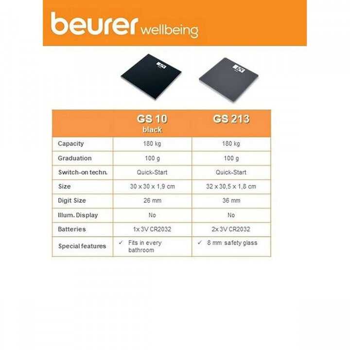 Digital Bathroom Scales Beurer GS10 Black Glass 180 kg