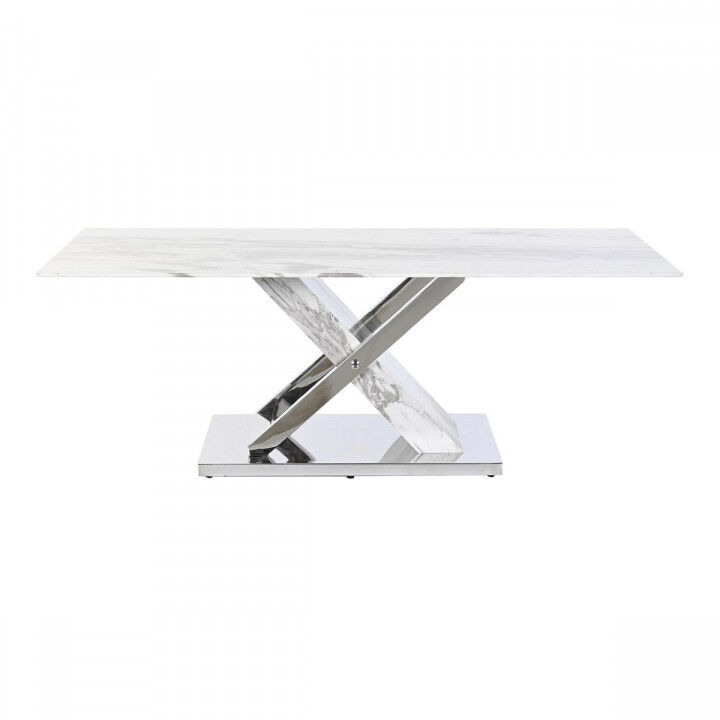 Mesa de Centro DKD Home Decor Blanco Plateado Cristal Acero 120 x 60 x 42 cm