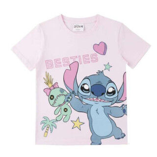 Camiseta de Manga Corta Infantil Stitch Rosa claro