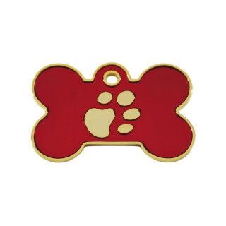 Placa identificativa para collar Imarc Bone Rojo Dorado