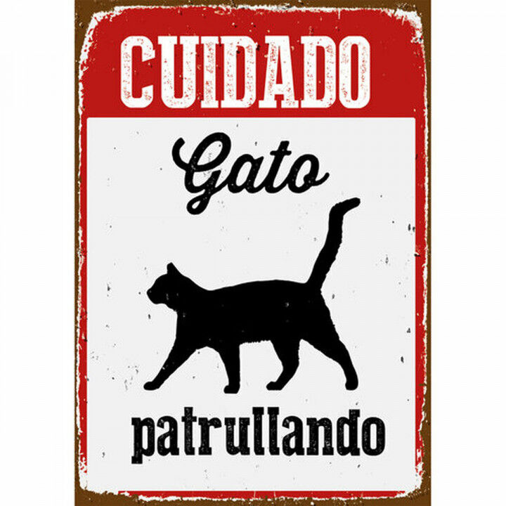 Plaat Magnet & Steel ["Cuidado Gato Patrullando"] 14,8 x 21 cm