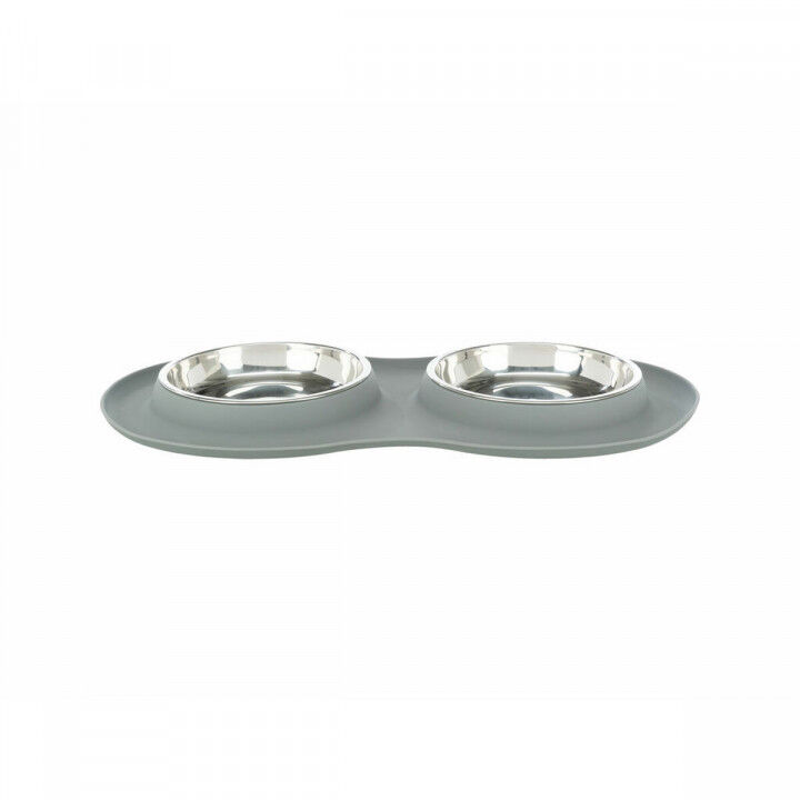 Dog Feeder Trixie Grey Stainless steel Ø 16 cm Double 2 × 0,3 L 47 × 3 × 26 CM
