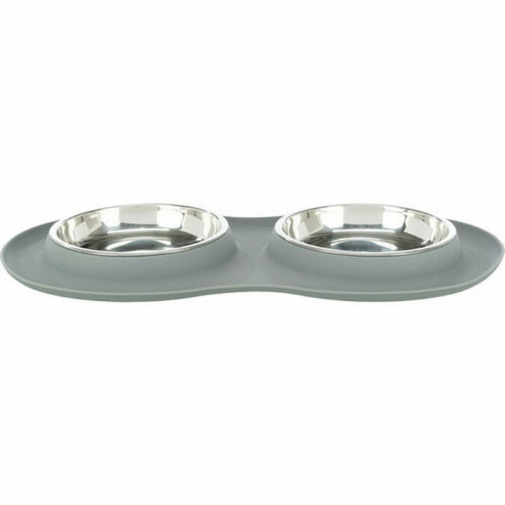Dog Feeder Trixie Grey Stainless steel Ø 16 cm Double 2 × 0,3 L 47 × 3 × 26 CM