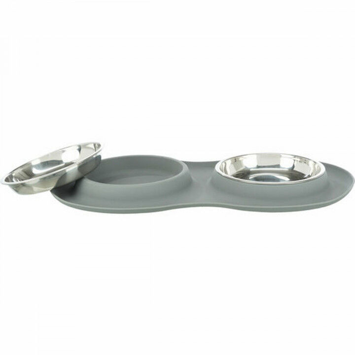 Dog Feeder Trixie Grey Stainless steel Ø 16 cm Double 2 × 0,3 L 47 × 3 × 26 CM