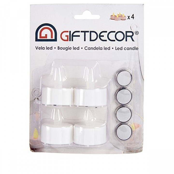 Ensemble de Bougies Gift Decor Blanc 4 x 4 x 3,7 cm 13,5 x 17 x 4 cm LED (12 Unités)