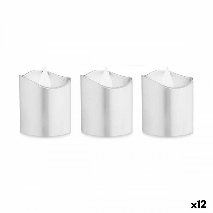 Ensemble de Bougies Gift Decor Argenté Argent 18 x 14 x 4 cm 3,7 x 3,7 x 5 cm LED (12 Unités)