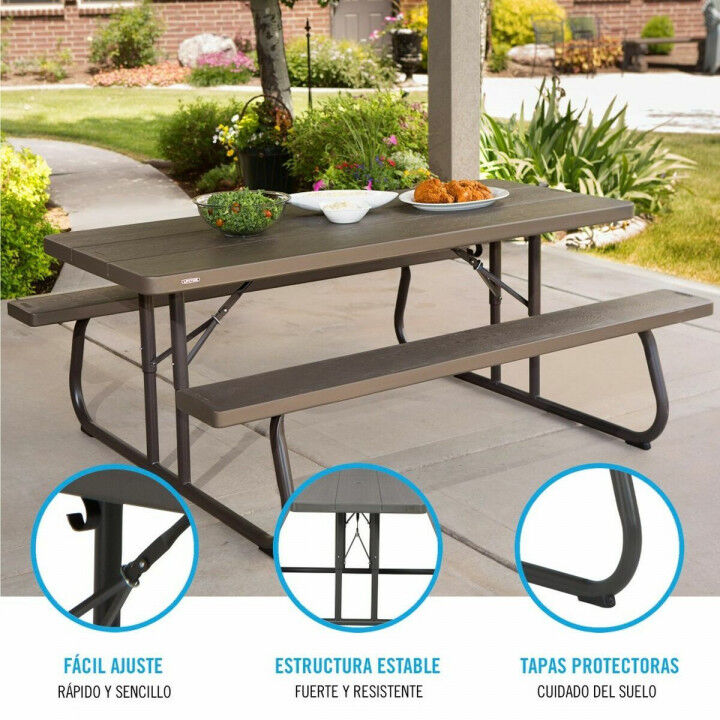 Picnic table Lifetime Wood Brown Foldable Steel Plastic 183 x 145 x 74 cm