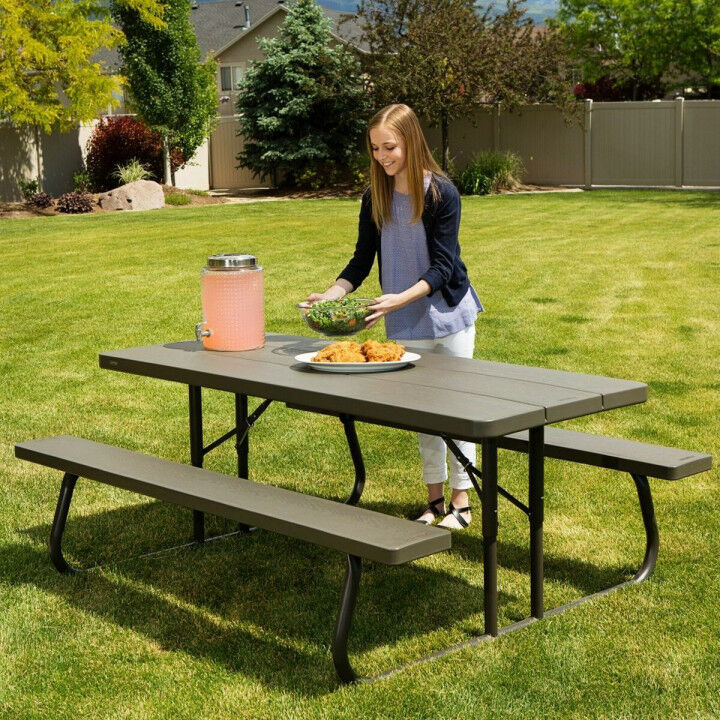 Picnic table Lifetime Wood Brown Foldable Steel Plastic 183 x 145 x 74 cm