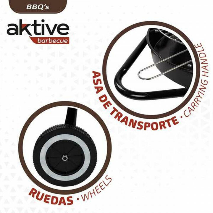 Barbecue a Carboni con Ruote Aktive Textilene 42 x 76,5 cm Nero