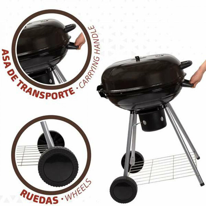 Coal Barbecue with Wheels Aktive Textilene 57 x 86 cm Black