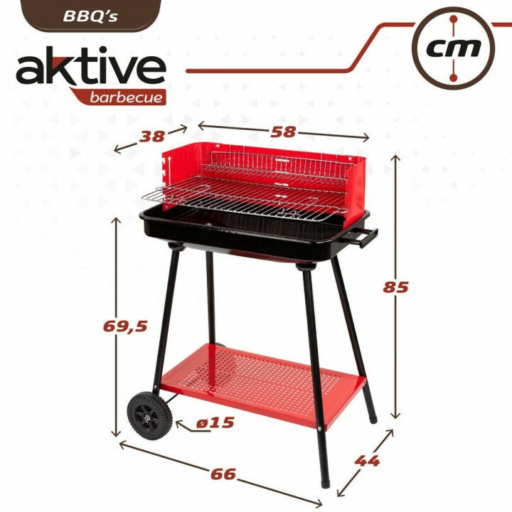 Barbecue a Carboni con Ruote Aktive Acciaio Plastica 66 x 44 x 85 cm Rettangolare Rosso