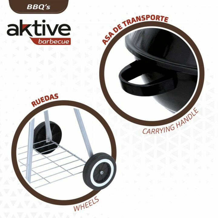 Barbecue a Carboni con Ruote Aktive 46 cm Rotonda Nero Con coperchio
