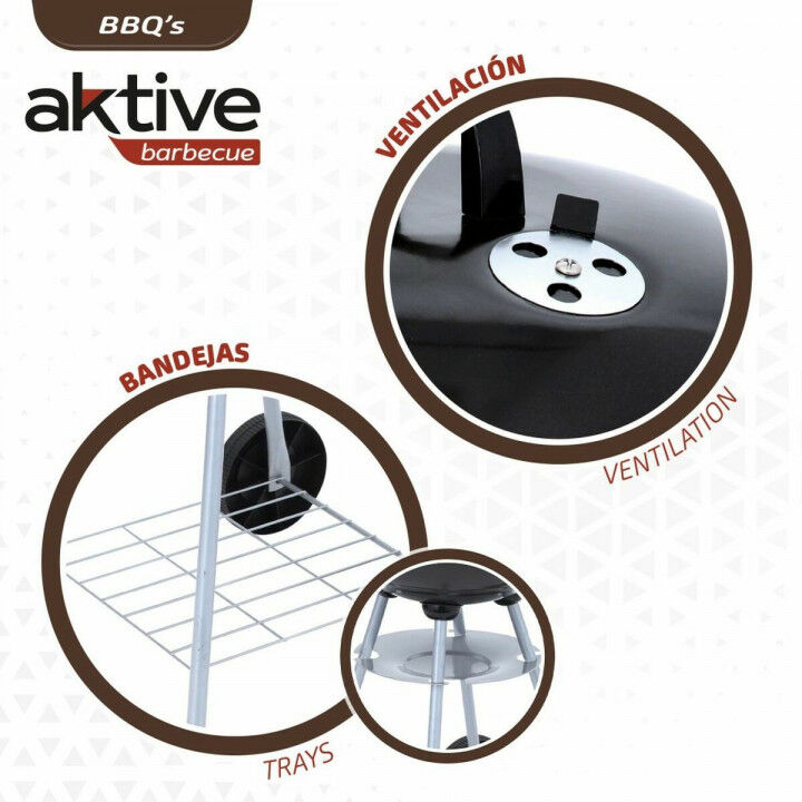 Barbecue a Carboni con Ruote Aktive 46 cm Rotonda Nero Con coperchio