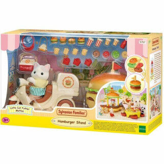 Accessoires voor poppenhuis Sylvanian Families Puesto de hamburguesas - Papa Latte Cat y Scooter 30 Onderdelen