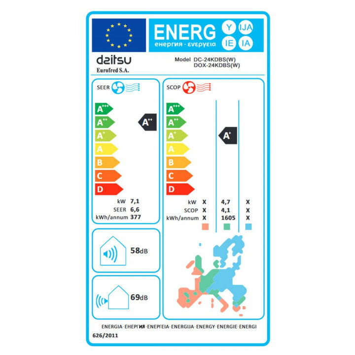 Buis airconditioner DAITSU ELECTRIC ACD24KDBS A+ A++ 2000 W