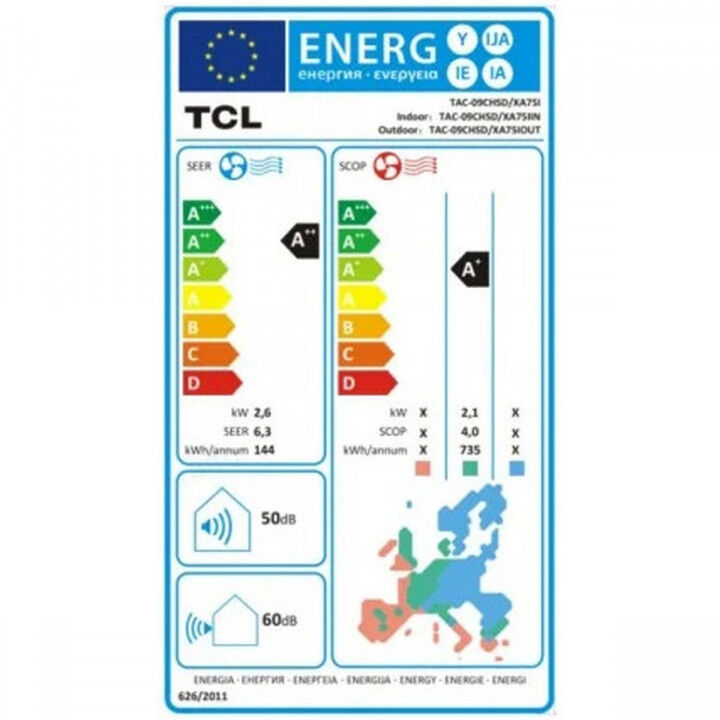 Condizionatore TCL S09F2S2 A++ / A+ 1806 KCAL/H 2236 fg/h Bianco